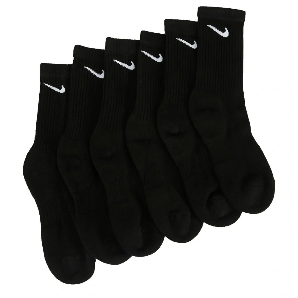 Nike dri-fit crew socks 6 pair pack black youth kids boys XXS XS